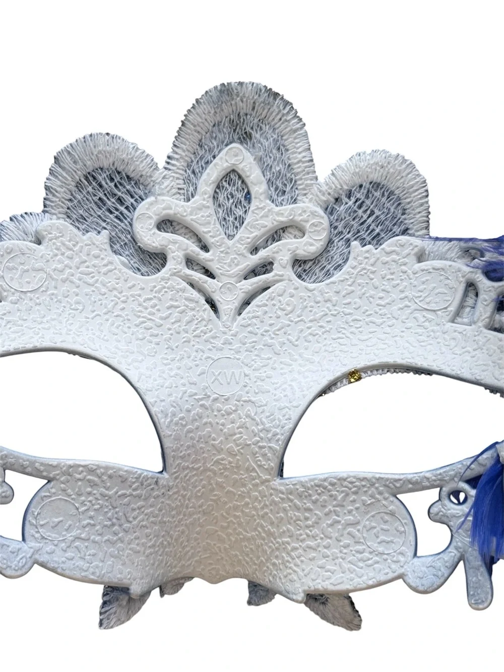 Blue Feathered Masquerade Mask with Stick (G347)